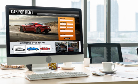 car rental website on computer screen for tourist to rent a car for transportation snuglyの写真素材