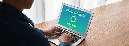 Software update on computer for modish version of device software upgradeの写真素材