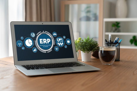 ERP enterprise resource planning software for modish business to plan the marketing strategyの写真素材