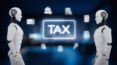 AI manages online tax systems with virtual assistants for secure filing, auto-calculation, and smart compliance tracking.の写真素材