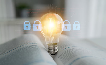 Digital security concept illustrating a cybersecurity breach, with a red unlocked padlock indicating data exposure among secure systems, emphasizing system vulnerability and risk Latchの写真素材