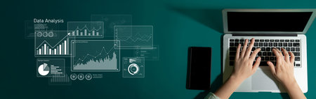 Business data analysis dashboard showing charts, statistics, and performance metrics for...