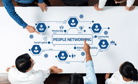 An engaging people networking graphic highlighting mentorship, community, and social capital...