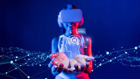 Human interact with AI artificial intelligence virtual assistant chatbot in concept of AI artificial intelligence prompt engineering, LLM AI deep learning to use generative AI for work support. FaaSの写真素材