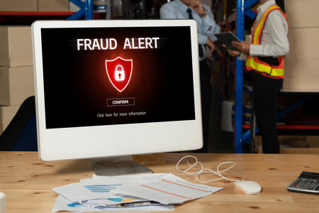 Cyber security software show alert of cyber attack for protection snugly. Danger from virus, phishing and cyber fraud.の写真素材