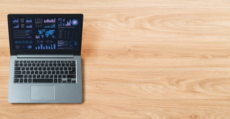 Business data dashboard provide business intelligence analytic for marketing strategy planning snugly with big data set to analyze customer demands and foreseeing business futureの写真素材