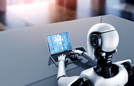 Customer relationship management system on modish computer for CRM business and enterpriseの写真素材