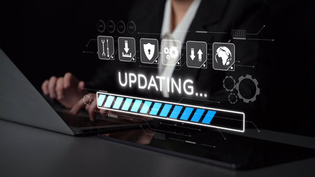 Knowledge upgrade and software update, digital skills improvement, competitive advantage, continuous learning, and staying up to date with latest technology and software trends. Muxerの写真素材