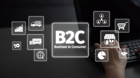 B2C strategy focus on delivery products directly to consumers. Successful B2C model enhance consumer engagement, streamline B2C logistics, and boost consumer satisfaction through digital retail. Muxerの写真素材