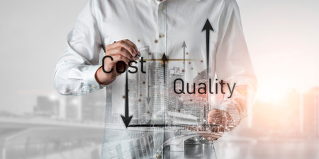 Increase quality and reduce cost represent quality, cost, and performance optimization for business strategy and resource efficiency Vouchの写真素材