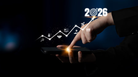 2026 business goal and growth strategy focuses on business, goal, and growth through roadmap, development, and team-driven achievement with future planningの写真素材