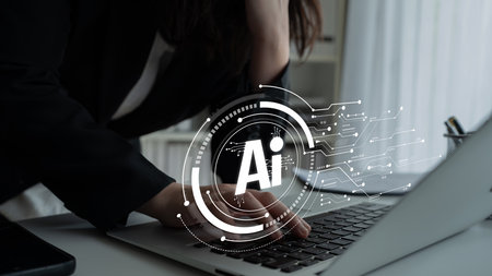 AI assistant with LLM, big data, machine learning, and generative AI powers prompt engineering and supports agentic AI for advanced business applications.の写真素材