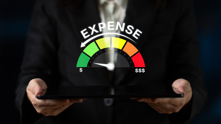 Expense control concept visualizing expense, cost, and spending with emphasis on budgeting, cost control, and financial planningの写真素材
