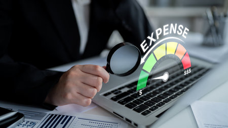 Expense control concept visualizing expense, cost, and spending with emphasis on budgeting, cost...