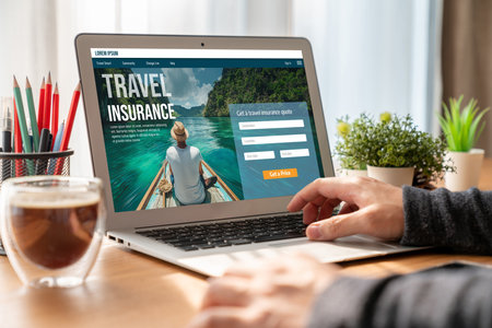 Online travel insurance agency providing worry-free travel trip to travelers snuglyの写真素材
