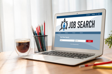 Online job search on modish website for worker to search for job opportunities on the recruitment internet networkの写真素材