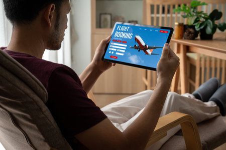 Online flight booking website provide modish reservation system . Travel technology concept .