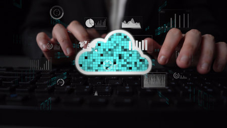 Cloud computing, cloud strategy, and cloud technology transforming digital infrastructure with scalable services, secure data storage, and cloud-based digital business solutions. Thunkの写真素材