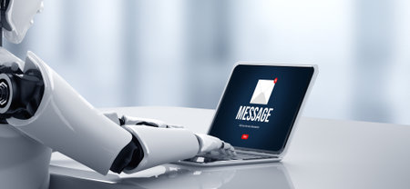 Email notification message showing on computer screen snugly. Digital marketing message information text from business to customer client 3D illustrationの写真素材
