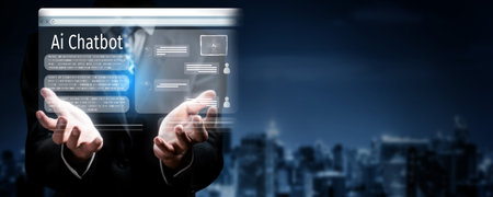 Human interact with AI artificial intelligence virtual assistant chatbot in concept of AI artificial intelligence prompt engineering, LLM AI deep learning to use generative AI for work support. FaaSの写真素材