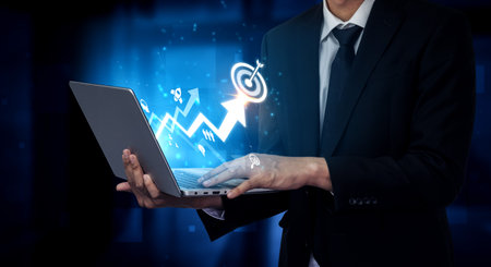 Business growth strategy drives goal achievement. Business growth improves performance, supports innovation, business growth tracks success, and business growth builds future. Vouchの写真素材