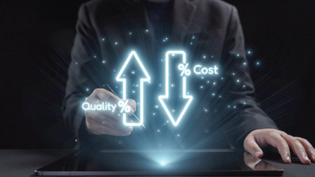 Business Concept of Quality and Cost Management with Graphs Showing Increase and Decrease...