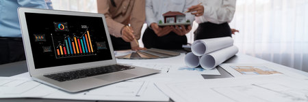 Business data dashboard provide business intelligence analytic for marketing strategy planning brisk with big data set to analyze customer demands and foreseeing business futureの写真素材