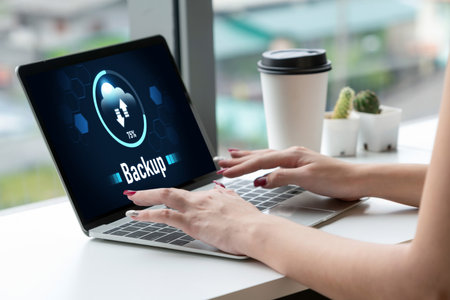 Backup Storage Data Internet Technology Business concept. Database storage cloud technology file data transfer sharing, cyber, big data information, internet banking application download upload snuglyの写真素材