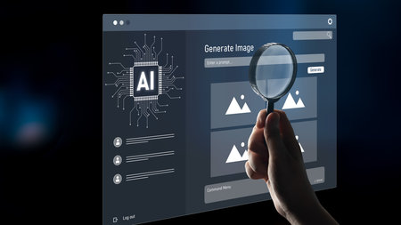 AI image generator interface enables image, AI, and generator process by converting user prompt into visual content using intelligent algorithmsの写真素材