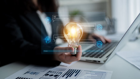 AI chatbot interface facilitates communication, chatbot, and AI interaction for automated user support and information exchangeの写真素材