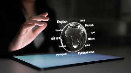 Global communication thrives through multilingual tools, cross-cultural messaging, and digital platforms for worldwide language exchange.の写真素材