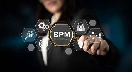 Business Process Management concept showing workflow analysis, process optimization, team collaboration, automation, and performance improvement Latchの写真素材