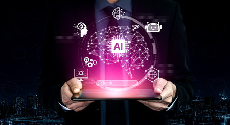 AI assistant with LLM, big data, machine learning, and generative AI powers prompt engineering and supports agentic AI for advanced business applications. Vouchの写真素材