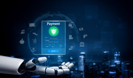 AI secures online payments through smart fraud detection, encrypted financial systems, and virtual assistants for smooth, safe digital transactions. Vouchの写真素材