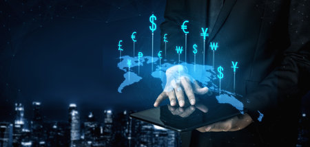 Fintech powers global currency exchange with secure digital conversion, modern platforms, and next-gen money transfer technologies. Vouchの写真素材