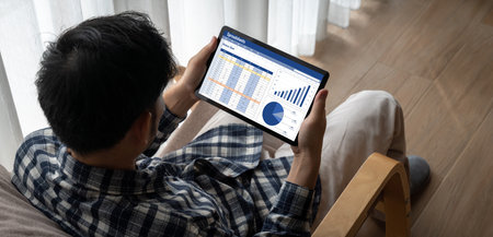 Spreadsheet document information financial startup concept. data and graphs in spreadsheet documents for online analysis project dashboard accounting digital snuglyの写真素材