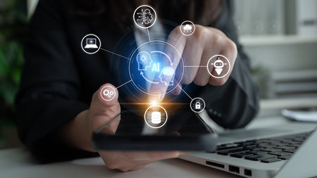 AI collaboration and connectivity enhance AI, system, and connectivity by linking data, automation, and digital networks in a seamless process Latchの写真素材
