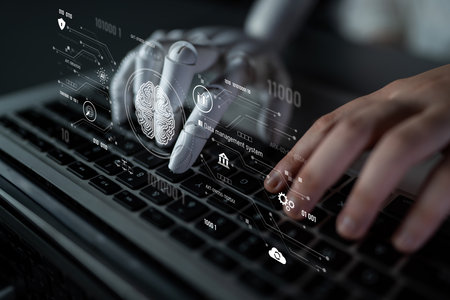 AI interacting with data management, data system, and data analysis processes for data-driven operationsの写真素材