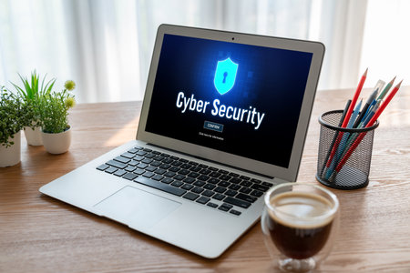 Cyber security system on computer screen protect private information snugly from hacker and cyber attackの写真素材