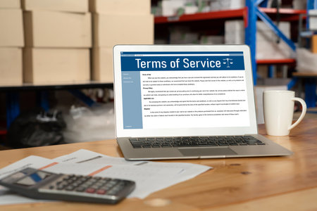 Online term of service conditions showing brisk rules and regulations in using the website on device screen for users to make an agreement to the online term of serviceの写真素材