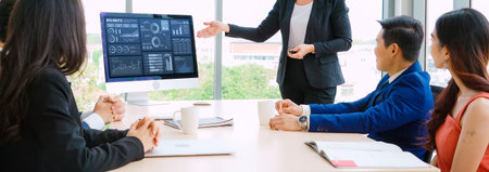 Business data dashboard provide business intelligence analytic for marketing strategy planning snugly with big data set to analyze customer demands and foreseeing business futureの写真素材