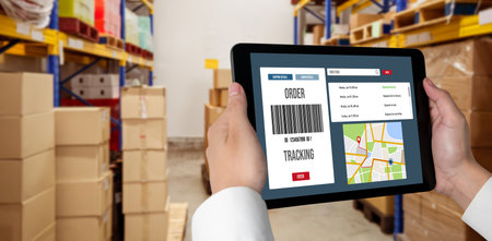 Delivery tracking system for e-commerce and modish online business to timely goods transportation and deliveryの写真素材