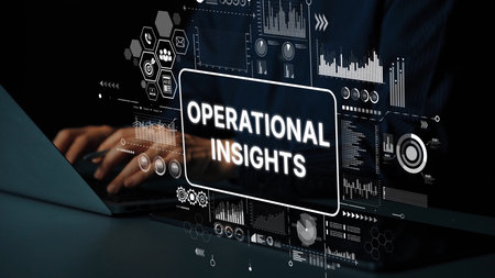 Business analytics technology with operational insights displaying data visualizations and graphs on...