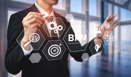 Business Process Management concept showing workflow analysis, process optimization, team collaboration, automation, and performance improvement Vouchの写真素材
