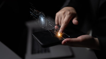 AI artificial intelligence with digital brain and connected data circuit. AI core processes data, AI core drives intelligence, enables connection, and AI core powers smart digital systems. Latchの写真素材