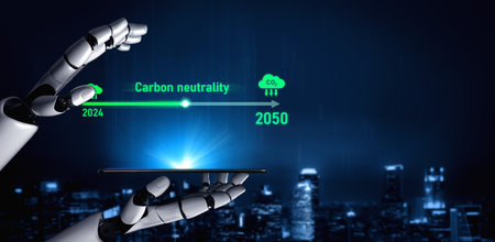 AI helps achieve carbon neutrality by tracking carbon, neutrality, and reduction plans across the 2024 to 2050 timeline Vouchの写真素材