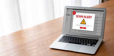Cyber security software show alert of cyber attack for protection snugly. Danger from virus, phishing and cyber fraud.の写真素材