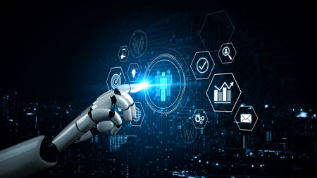 AI coordinating business teamwork, analyzing team communication, enhancing productivity, and...