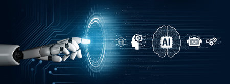 AI Assistant Brain Processor with LLM Technology, Big Data, Machine Learning, Generative AI for Business Support, Future Agentic AI Technology and Artificial Intelligence Prompt Engineering. Vouchの写真素材
