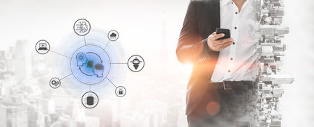 AI collaboration and connectivity enhance AI, system, and connectivity by linking data, automation, and digital networks in a seamless process Vouchの写真素材